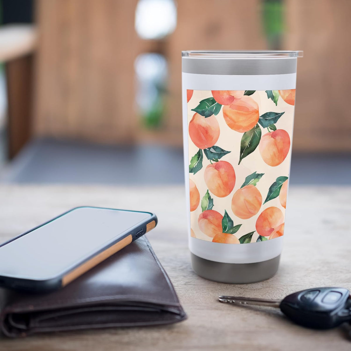 Watercolor Pattern Art Peach Stainless Steel Insulated Tumbler