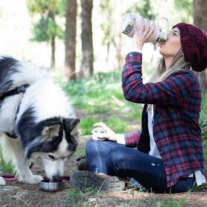 Buddy Bottle, a Stainless Steel Insulated Water Bottle with Removable Dog Water Bowl and Dog Food and Treat Storage (Pink, 37 Oz)