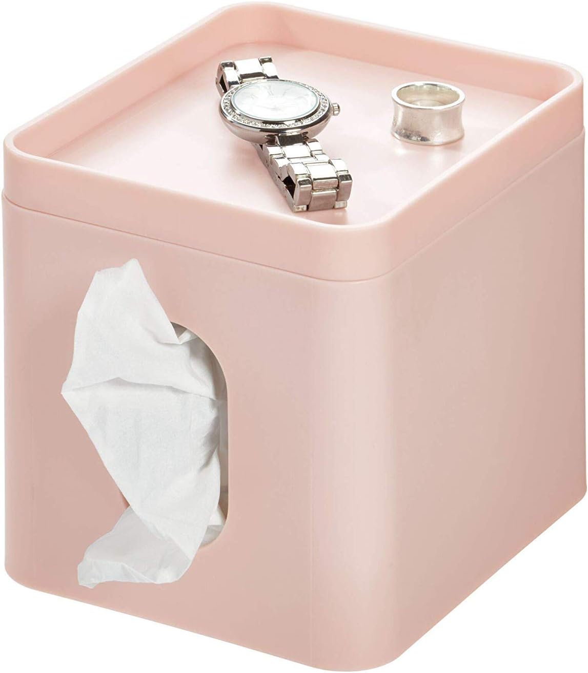 Facial Tissue Box Cover for Bathroom and Vanity Countertops, 6.1" x 5.15" x 5.4", The Cade Collection, Blush