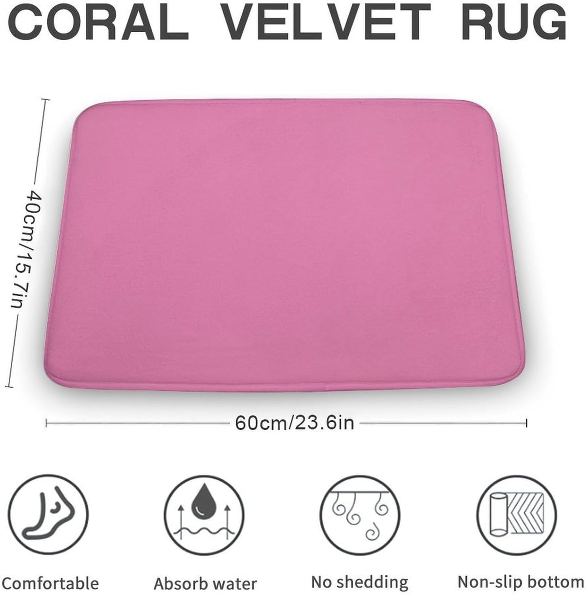 Pink Plain Solid Color Bathroom Rugs, Non Slip & Absorbent Bath Mat Carpets for Bathroom, Entryway or Sink 16" x 24"
