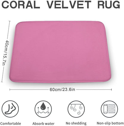Pink Plain Solid Color Bathroom Rugs, Non Slip & Absorbent Bath Mat Carpets for Bathroom, Entryway or Sink 16" x 24"