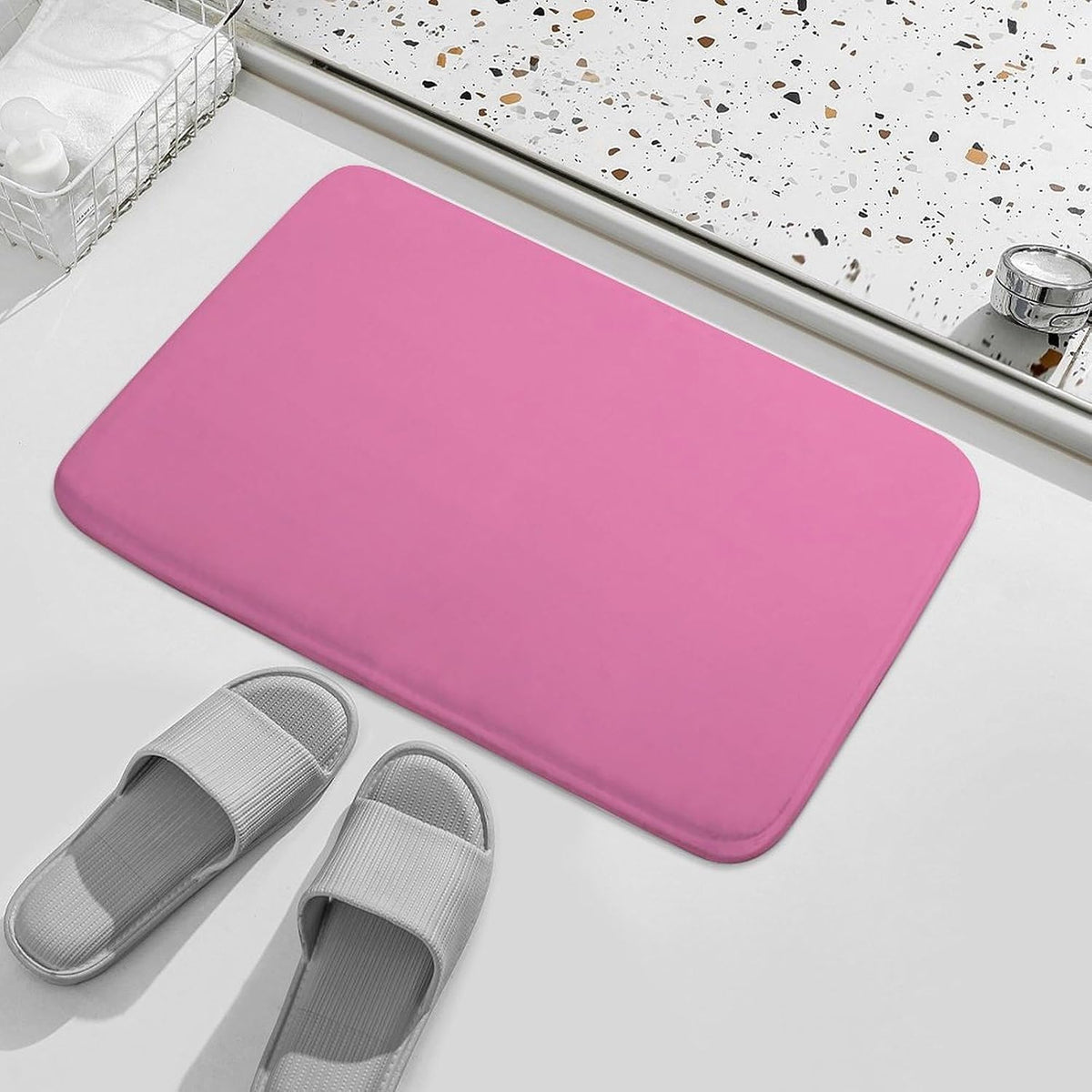 Pink Plain Solid Color Bathroom Rugs, Non Slip & Absorbent Bath Mat Carpets for Bathroom, Entryway or Sink 16" x 24"
