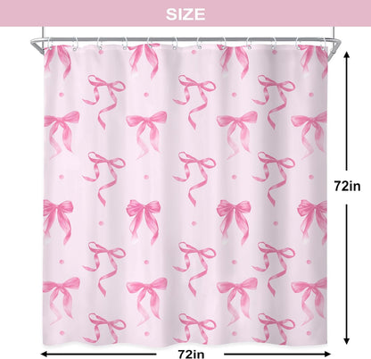 Elegant Pink Bow Bownot Adorable Wave Point Bathroom Shower Curtain Set