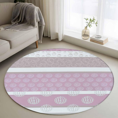 Farm Fruit Round Living Room Rugs 3.3 ft, Strawberries Peach Watermelon Lemon Pink Striped Washable Area Rug with Non-Slip Sturdy Edge Binding Round Front Door Mat Floor Carpet for Entryway