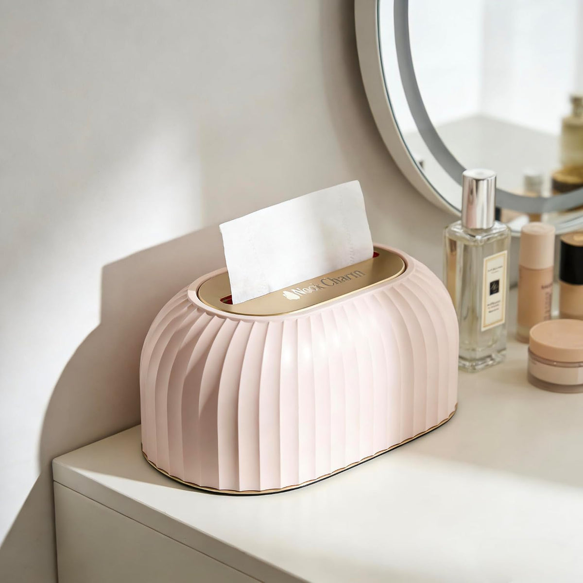 Tissue Box Cover Holder Rectangle with Bottom Spring PET Home Decor Organizer (Pink)