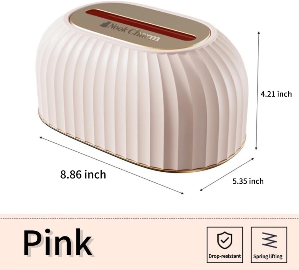 Tissue Box Cover Holder Rectangle with Bottom Spring PET Home Decor Organizer (Pink)