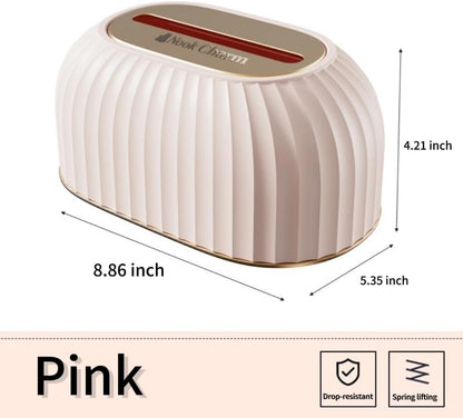 Tissue Box Cover Holder Rectangle with Bottom Spring PET Home Decor Organizer (Pink)