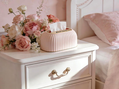 Tissue Box Cover Holder Rectangle with Bottom Spring PET Home Decor Organizer (Pink)