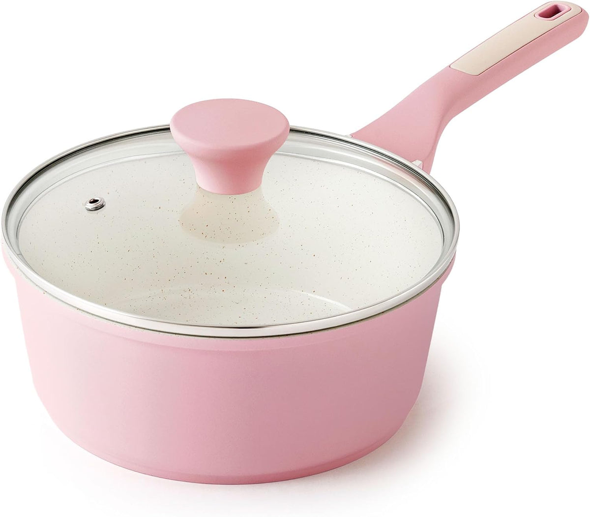 Ceramic Nonstick Saucepan with Lid 1.5 QT, PTFE/PFAS Free, Pink