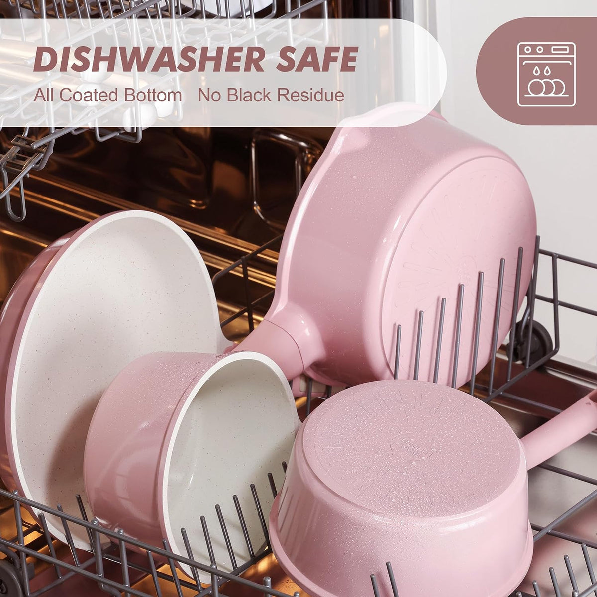 Ceramic Nonstick Saucepan with Lid 1.5 QT, PTFE/PFAS Free, Pink