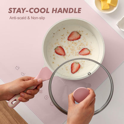 Ceramic Nonstick Saucepan with Lid 1.5 QT, PTFE/PFAS Free, Pink
