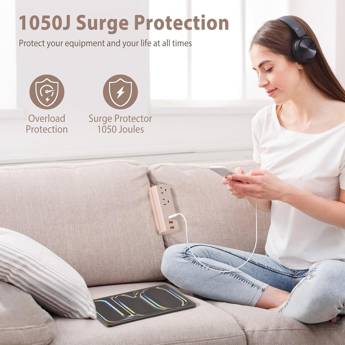 Couch Charging Station, Sofa Outlet with 2 AC Outlets 3USB Ports