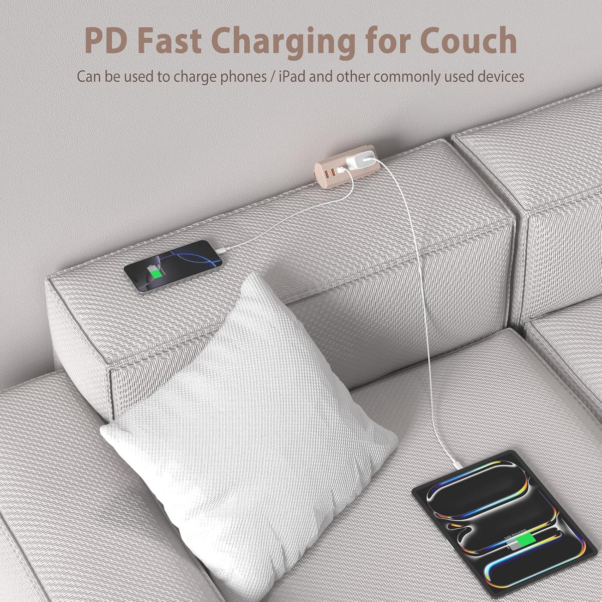 Couch Charging Station, Sofa Outlet with 2 AC Outlets 3USB Ports