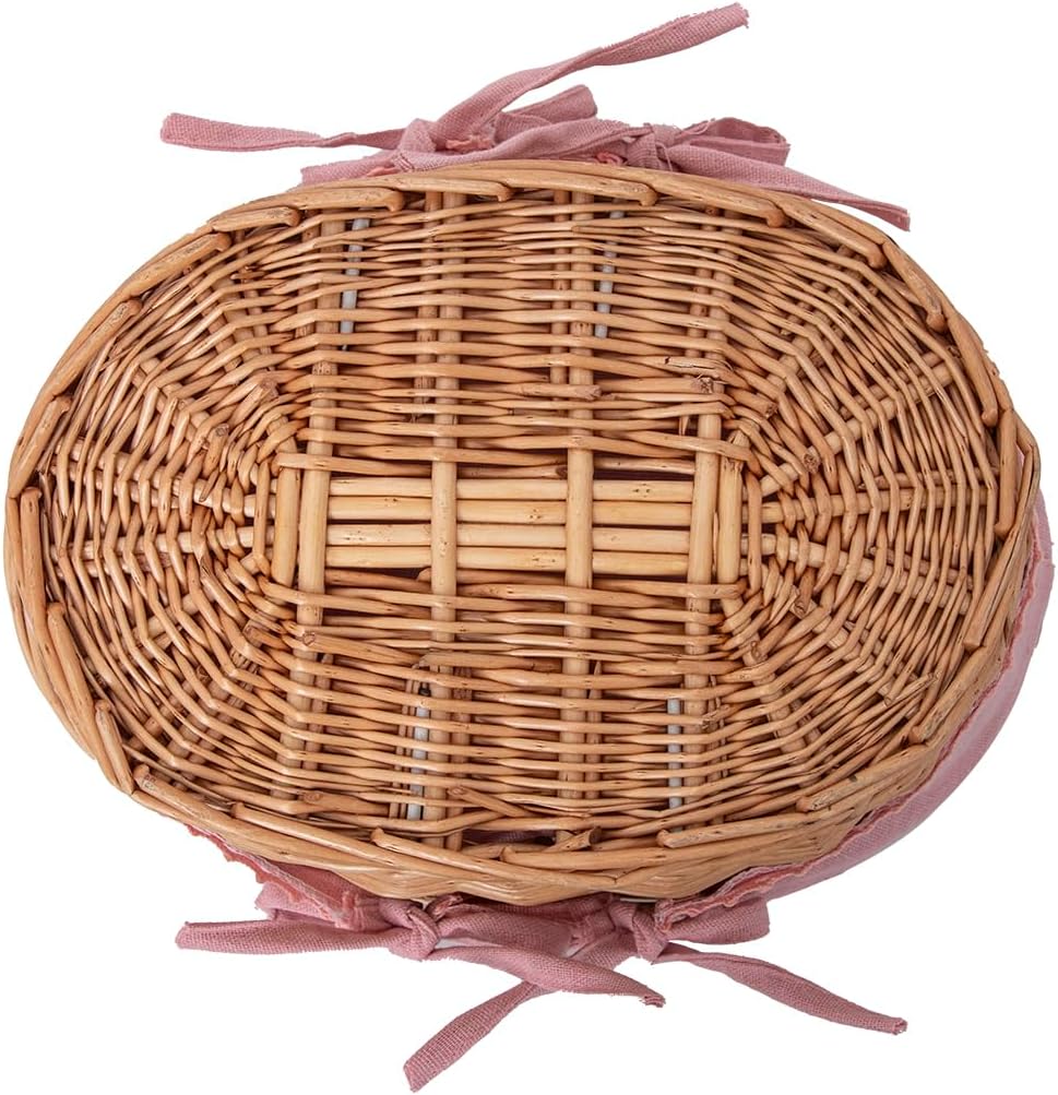 Small Wicker Basket with Removable Pink Liner, Willow Storage Basket for Gifts with Double Handles, Easter Basket,Wedding,Egg Gathering,Pink