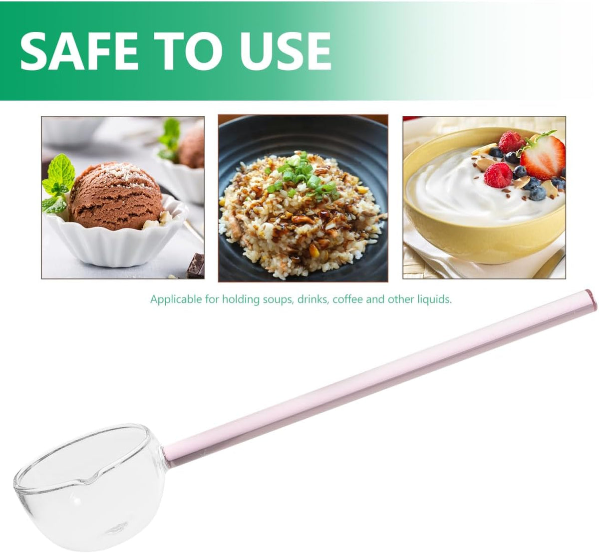 CALLARON Glass Spoon 10.03-inch Transparent Stirring Spoon Clear Scoop for Coffee Tea Ice Cream Dessert and Soup Long Handle Kitchen Serving for Daily Use
