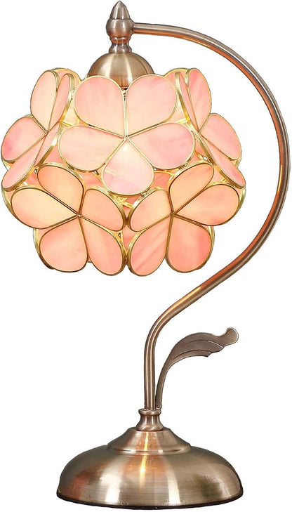 L10732 Pink Cherry Blossom Tiffany Style Stained Glass Table Lamp