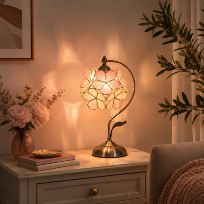 L10732 Pink Cherry Blossom Tiffany Style Stained Glass Table Lamp