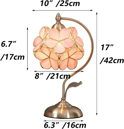 L10732 Pink Cherry Blossom Tiffany Style Stained Glass Table Lamp