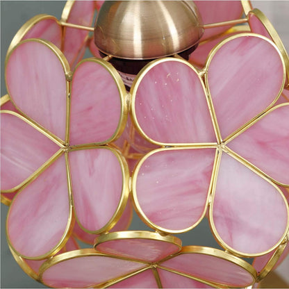 L10732 Pink Cherry Blossom Tiffany Style Stained Glass Table Lamp
