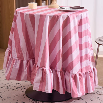 Ombre Pink Striped Round Tablecloth 70 Inch Boho Ruffle Velvet Table Cloth Washable Table Cover for Round Tables Kitchen Baby Shower Party Wedding Decor (Pink B,70")