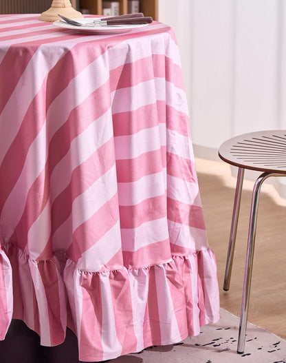 Ombre Pink Striped Round Tablecloth 70 Inch Boho Ruffle Velvet Table Cloth Washable Table Cover for Round Tables Kitchen Baby Shower Party Wedding Decor (Pink B,70")