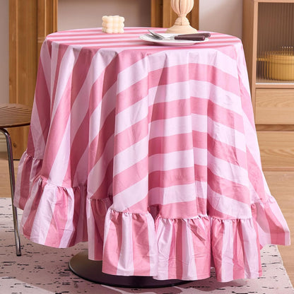 Ombre Pink Striped Round Tablecloth 70 Inch Boho Ruffle Velvet Table Cloth Washable Table Cover for Round Tables Kitchen Baby Shower Party Wedding Decor (Pink B,70")