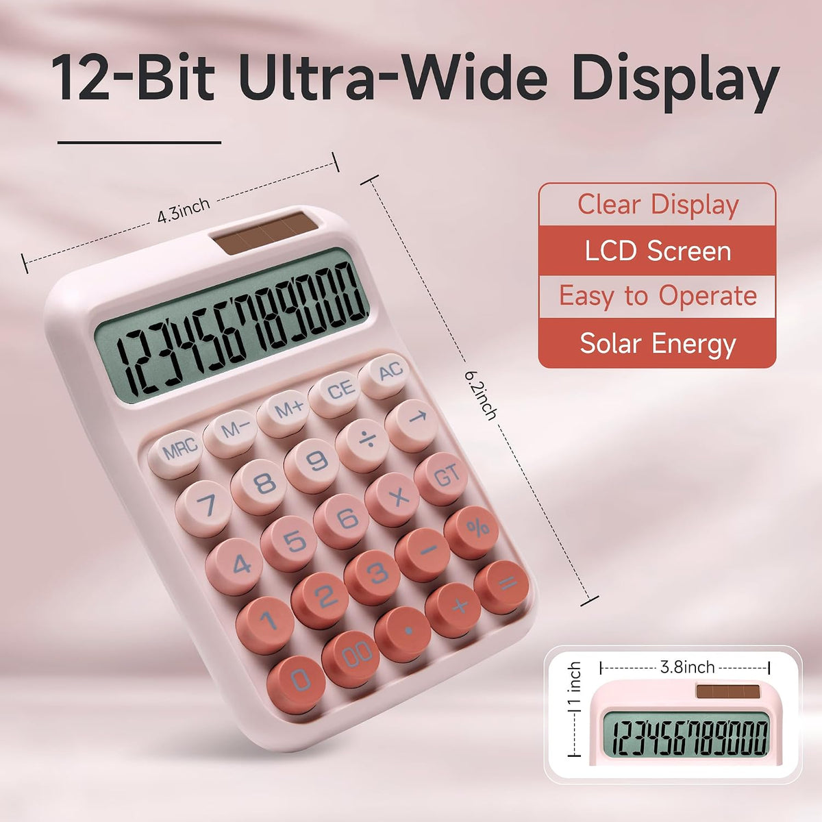 Desk Calculator, 12-Digit Large LCD Display, Big Buttons with% Key
