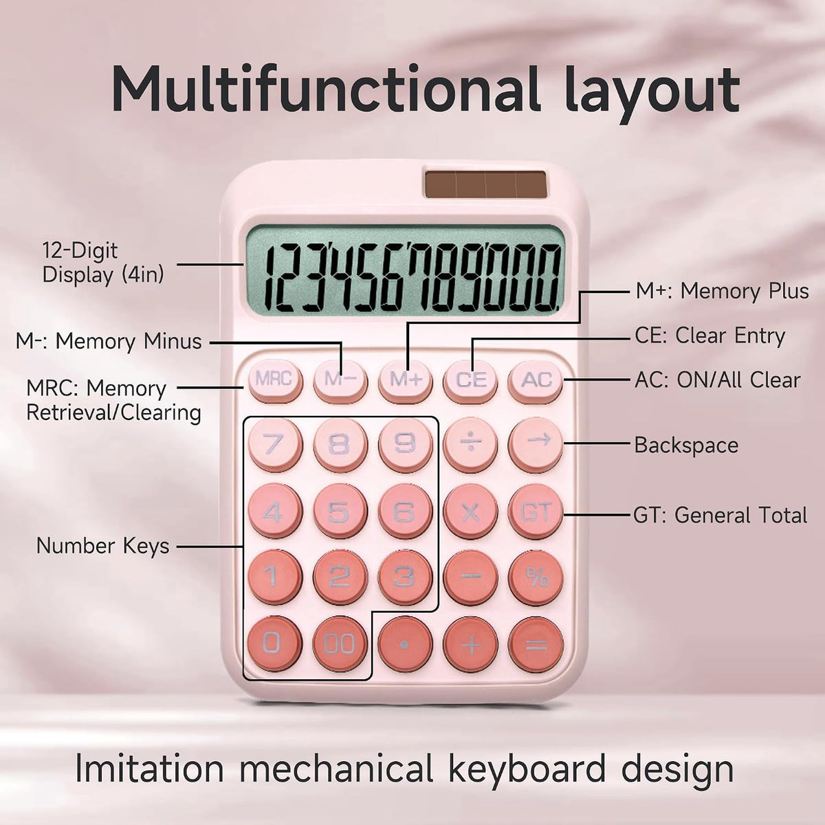 Desk Calculator, 12-Digit Large LCD Display, Big Buttons with% Key