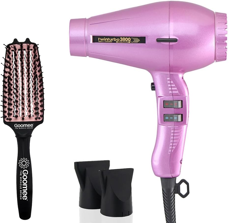 Turbo Power 3800 Ionic & Ceramic Pink Hair Dryer and Miracle Medium Detangling Brush Blush Pink