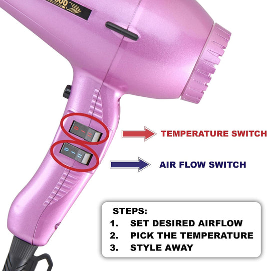 Turbo Power 3800 Ionic & Ceramic Pink Hair Dryer and Miracle Medium Detangling Brush Blush Pink