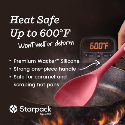 StarPack XL Spoonula The All-Rounder 13.5 Inch - LFGB Silicone Spoon Spatula, 600°F Heat Resistant, BPA-Free - One-Piece Seamless, Dishwasher Safe - for Nonstick Cookware and Deep Pots, Earthy Pink