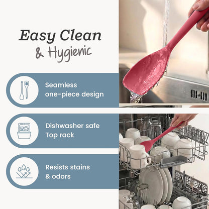 StarPack XL Spoonula The All-Rounder 13.5 Inch - LFGB Silicone Spoon Spatula, 600°F Heat Resistant, BPA-Free - One-Piece Seamless, Dishwasher Safe - for Nonstick Cookware and Deep Pots, Earthy Pink