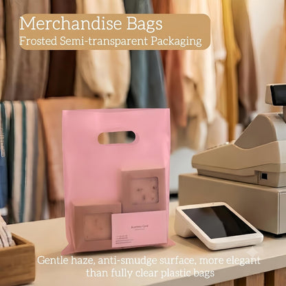 100 Pcs Plastic Bags With Handles 9"x12", Clear Gift Bags Shopping Merchandise bags for Small Business Retail Stores Gifts (Pink)