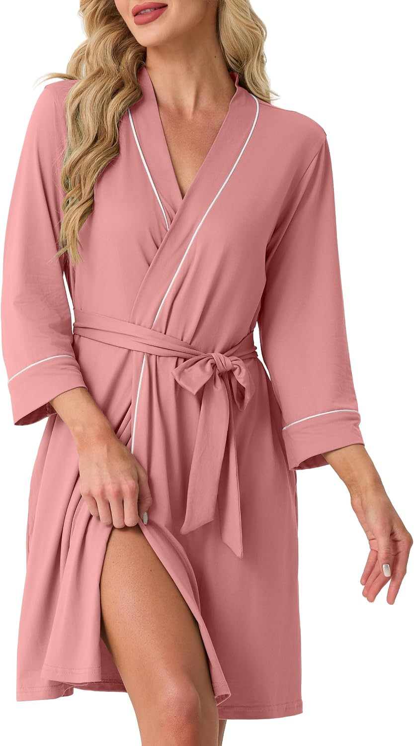 Womens Robe Knee Length Soft Knit Bathrobe S-2XL