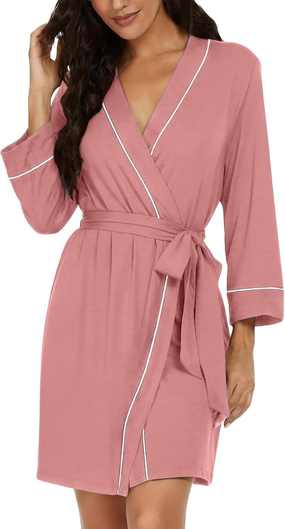 Womens Robe Knee Length Soft Knit Bathrobe S-2XL