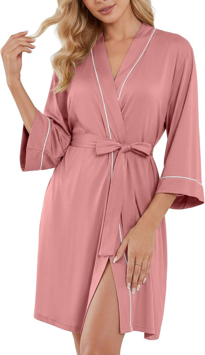 Womens Robe Knee Length Soft Knit Bathrobe S-2XL