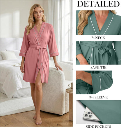 Womens Robe Knee Length Soft Knit Bathrobe S-2XL