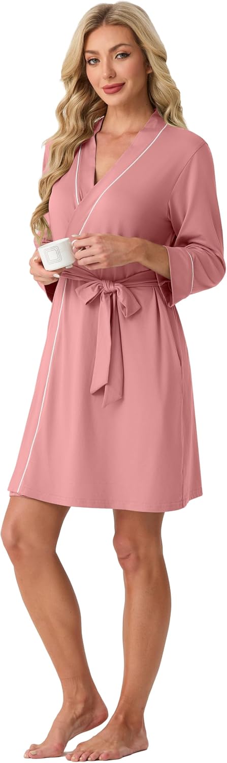 Womens Robe Knee Length Soft Knit Bathrobe S-2XL