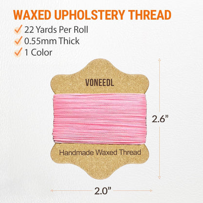 Upholstery Repair Kit: Waxed Sewing Thread (Pink Color) & Heavy Duty Needles (11 PCS) for Leather, Canvas & Quilting Thread