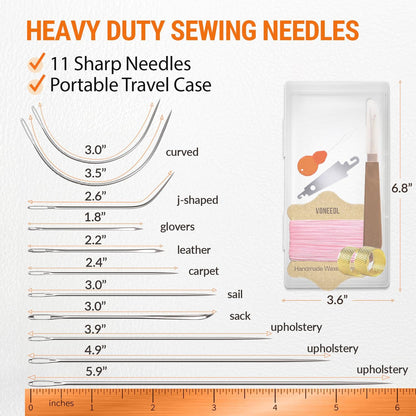Upholstery Repair Kit: Waxed Sewing Thread (Pink Color) & Heavy Duty Needles (11 PCS) for Leather, Canvas & Quilting Thread
