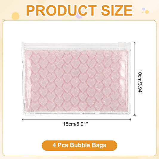 Clear Bubble Bags, (6 x 4 Inch, Pink) (4 Pcs), Lightweight Economic Heart Bubble Wrapping Pouches Zipper Packing Cushioning Bag, Suit for - Mailing Shipping/Packaging/Storage