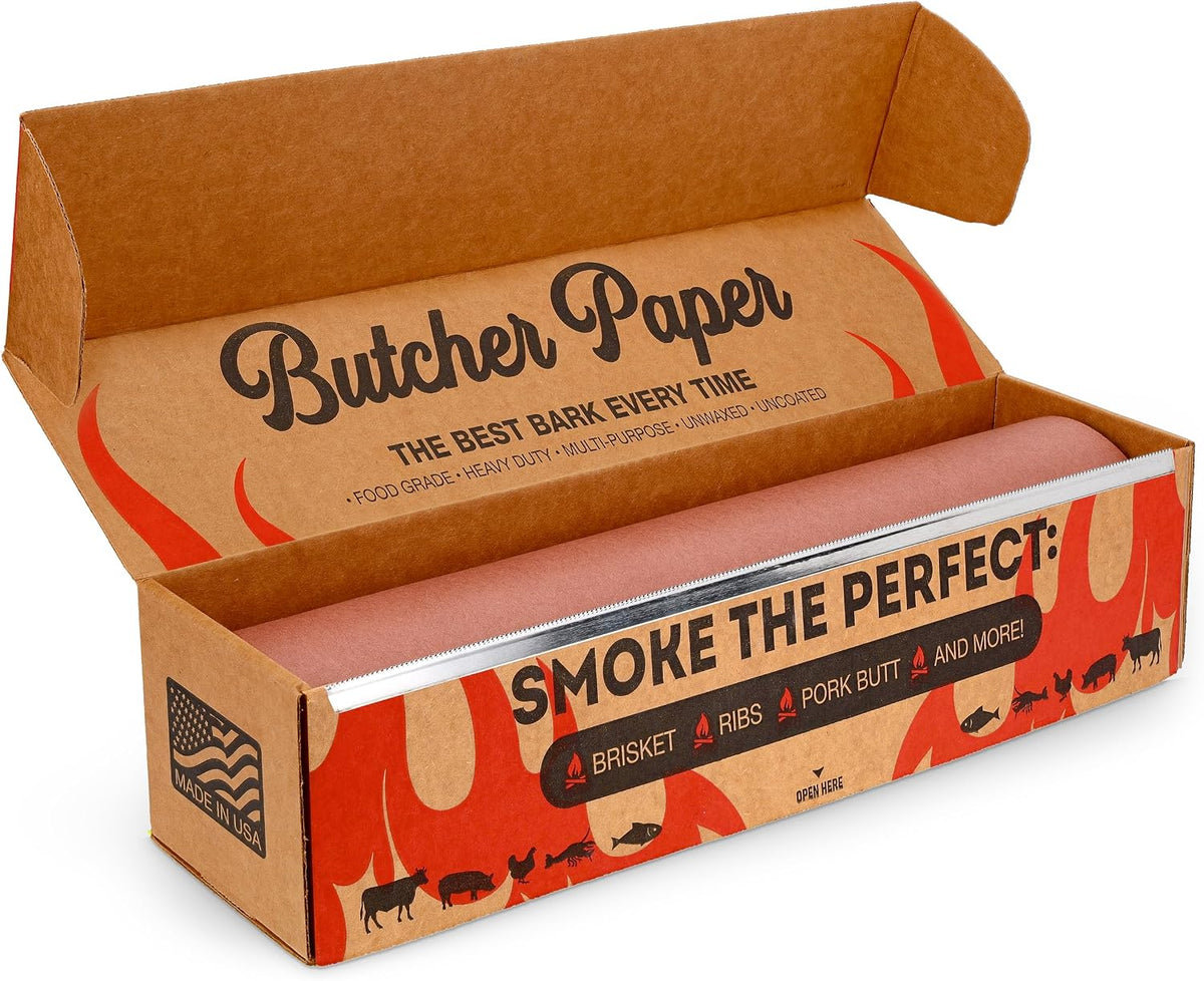 Pink Butcher Paper Roll with Dispenser Box, 18" x 175' (2100”) Food-Grade Peach Butcher Paper for Smoker, BBQ, Grilling, Smoking Meat - USA Made - Unbleached, Uncoated and Unwaxed