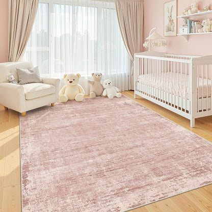 5x7 Area Rugs, Modern Abstract Washable Rug for Living Room Pink
