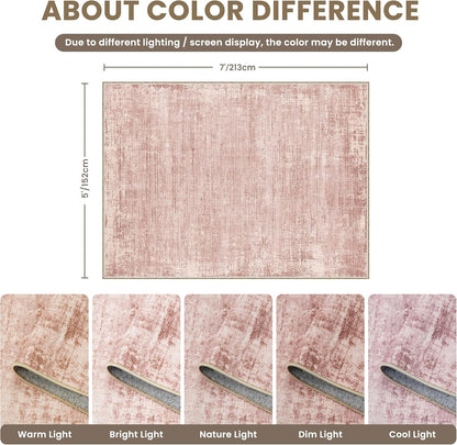 5x7 Area Rugs, Modern Abstract Washable Rug for Living Room Pink