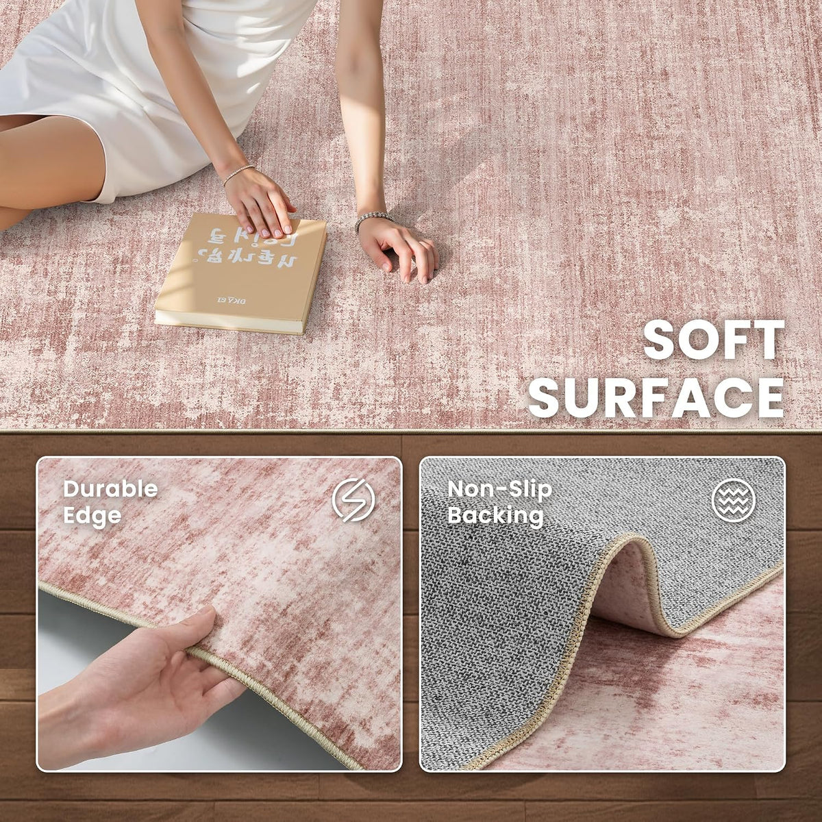 5x7 Area Rugs, Modern Abstract Washable Rug for Living Room Pink
