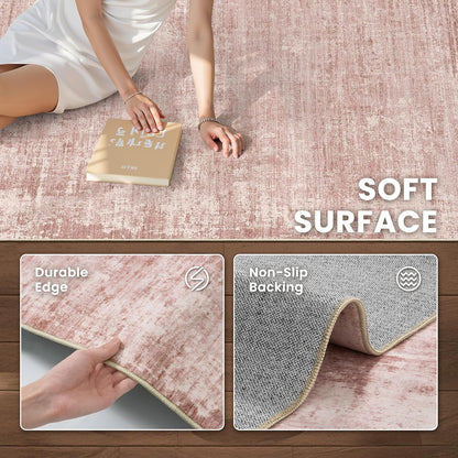 5x7 Area Rugs, Modern Abstract Washable Rug for Living Room Pink