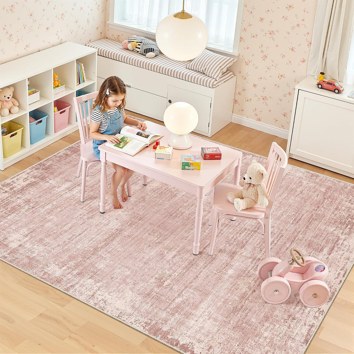 5x7 Area Rugs, Modern Abstract Washable Rug for Living Room Pink