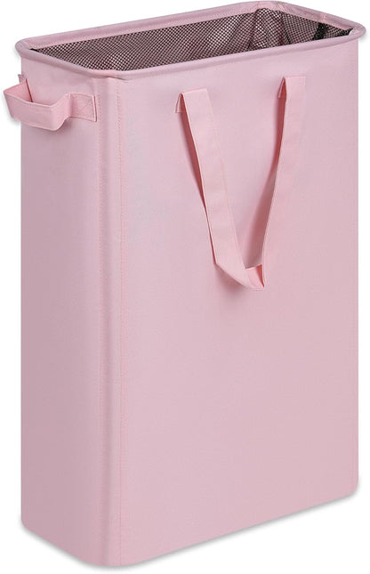 Slim Laundry Basket, Narrow Laundry Hamper with Handles, Collapsible Dirty Clothes Hamper, Tall Laundry Bin for Laundry Room, Dorm and Bedroom, 12.7 Gallons(48L) Pink