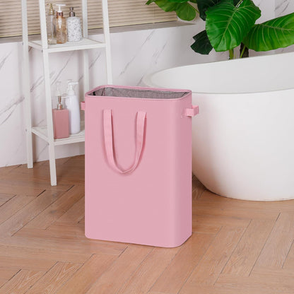 Slim Laundry Basket, Narrow Laundry Hamper with Handles, Collapsible Dirty Clothes Hamper, Tall Laundry Bin for Laundry Room, Dorm and Bedroom, 12.7 Gallons(48L) Pink