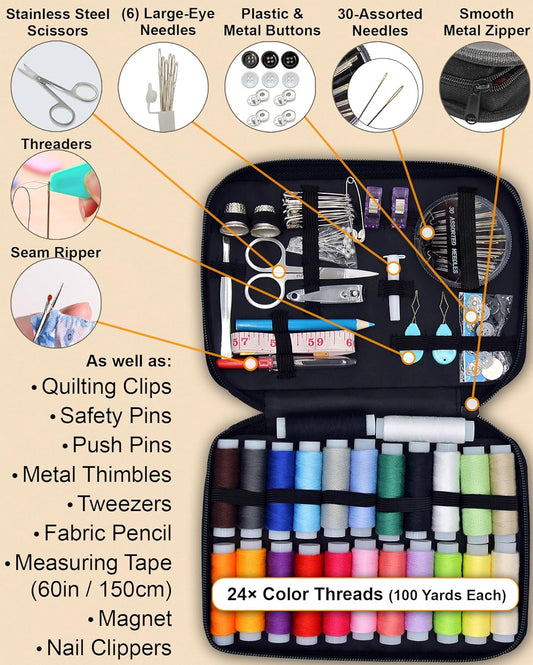 Easy-to-Use Pink Sewing Kit - Gifts for Girls, Teens, Moms & Kids - Beginner Hand Sewing Kit for Clothing Repairs. Includes 30 Needles, Thread, and All Essential Supplies for Small Fixes